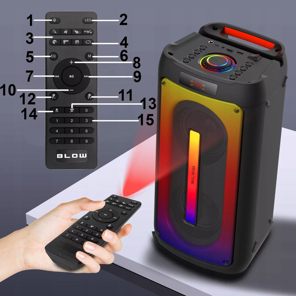 Nešiojamas Bluetooth USB Garsiakalbis BOOMBOX su RGB, Karaoke, Mikrofonu ir Nuotolinio Valdymo Pulteliu (Rinkinys)