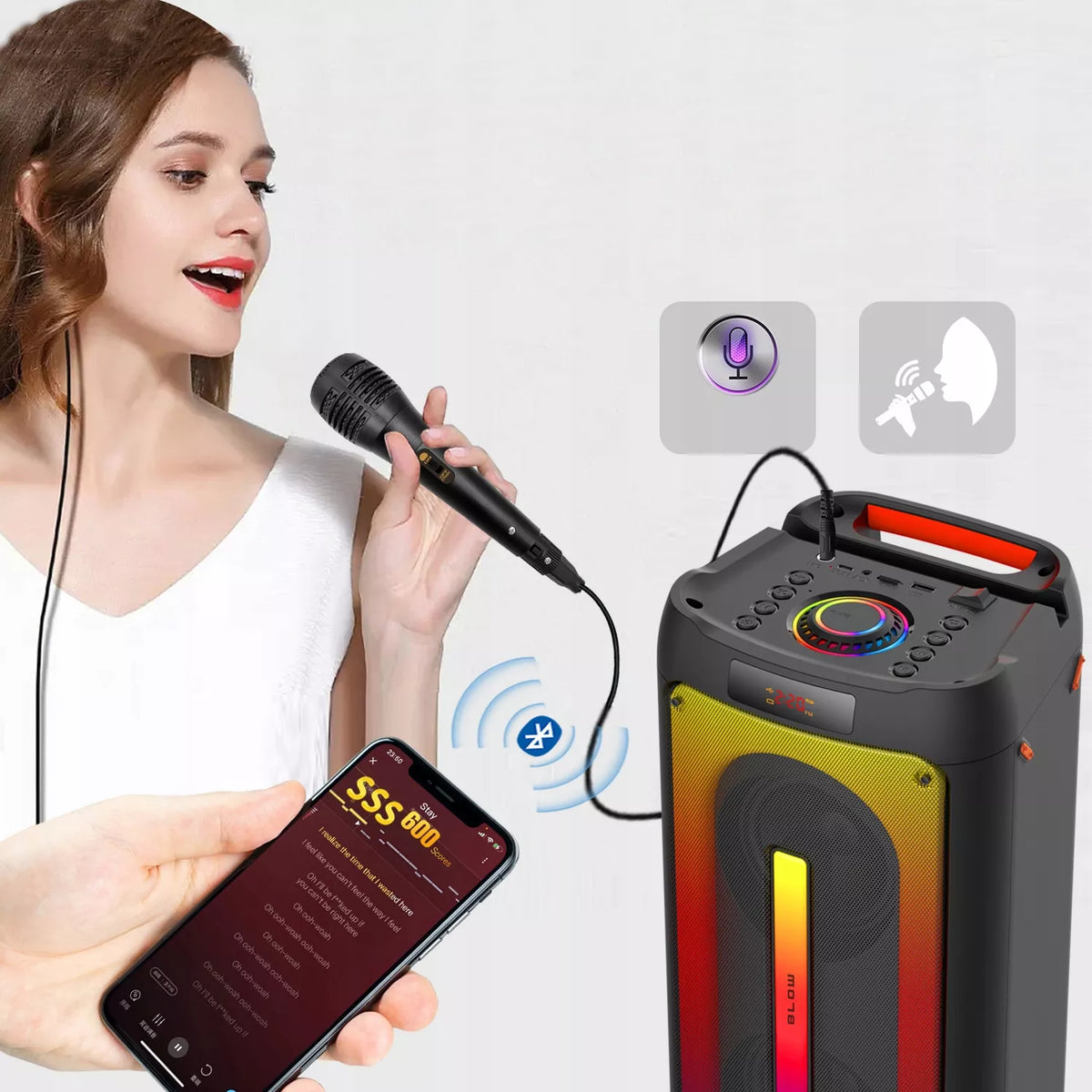 Nešiojamas Bluetooth USB Garsiakalbis BOOMBOX su RGB, Karaoke, Mikrofonu ir Nuotolinio Valdymo Pulteliu (Rinkinys)