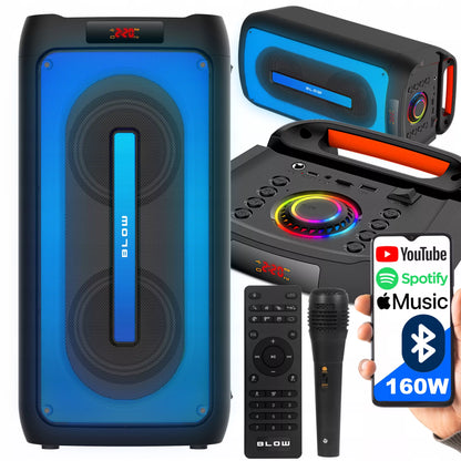Nešiojamas Bluetooth USB Garsiakalbis BOOMBOX su RGB, Karaoke, Mikrofonu ir Nuotolinio Valdymo Pulteliu (Rinkinys)