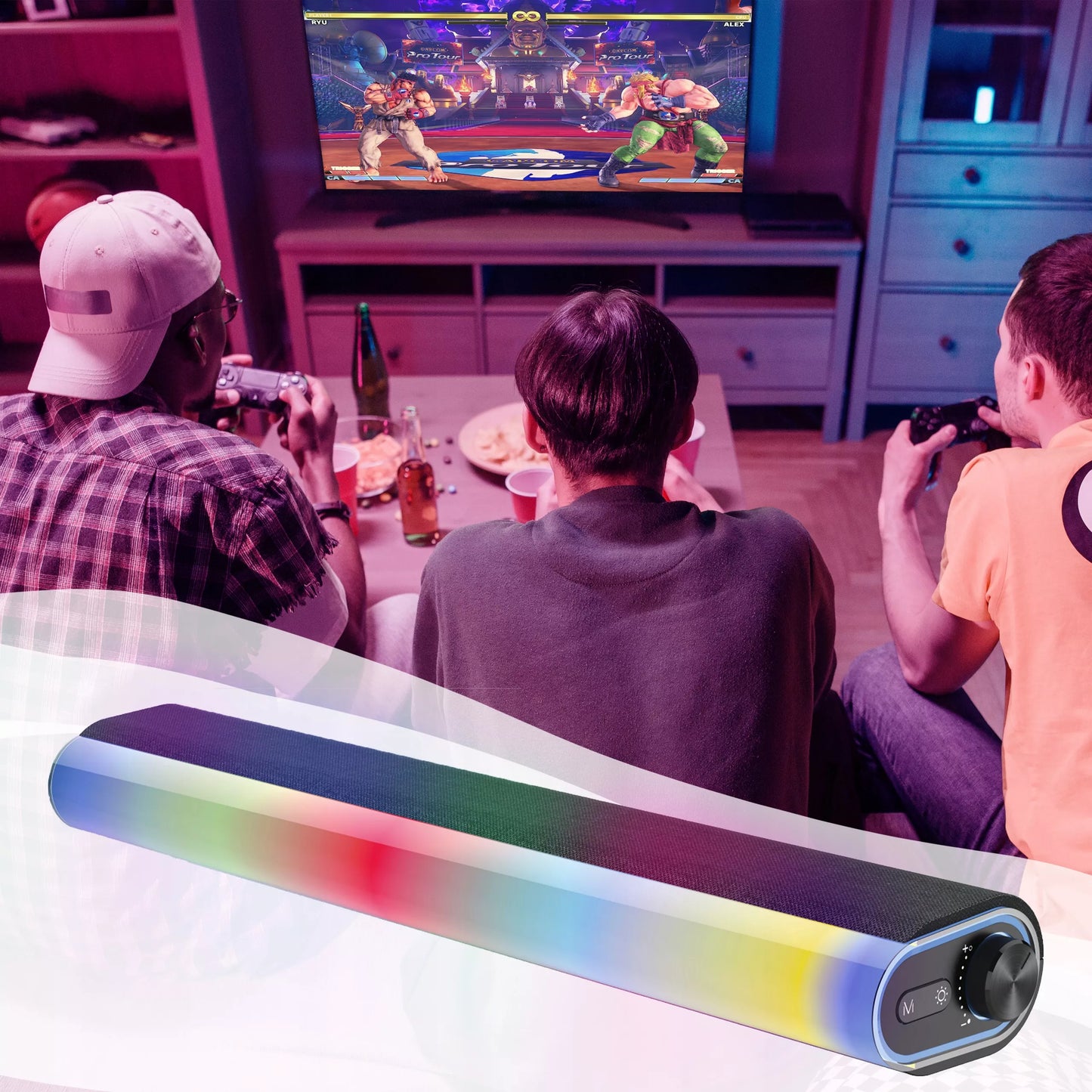 AUDIO BLUETOOTH LED RGB 2x 7W JUODAS KOMPIUTERINIS ŽAIDIMŲ GARSO GARSIAKALBIS