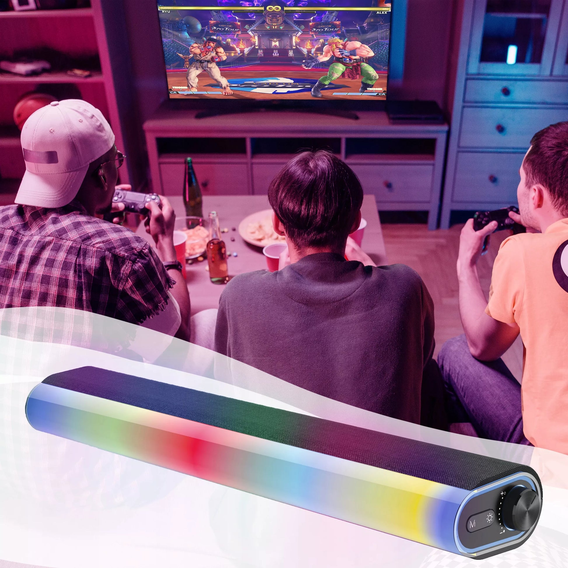 AUDIO BLUETOOTH LED RGB 2x 7W JUODAS KOMPIUTERINIS ŽAIDIMŲ GARSO GARSIAKALBIS