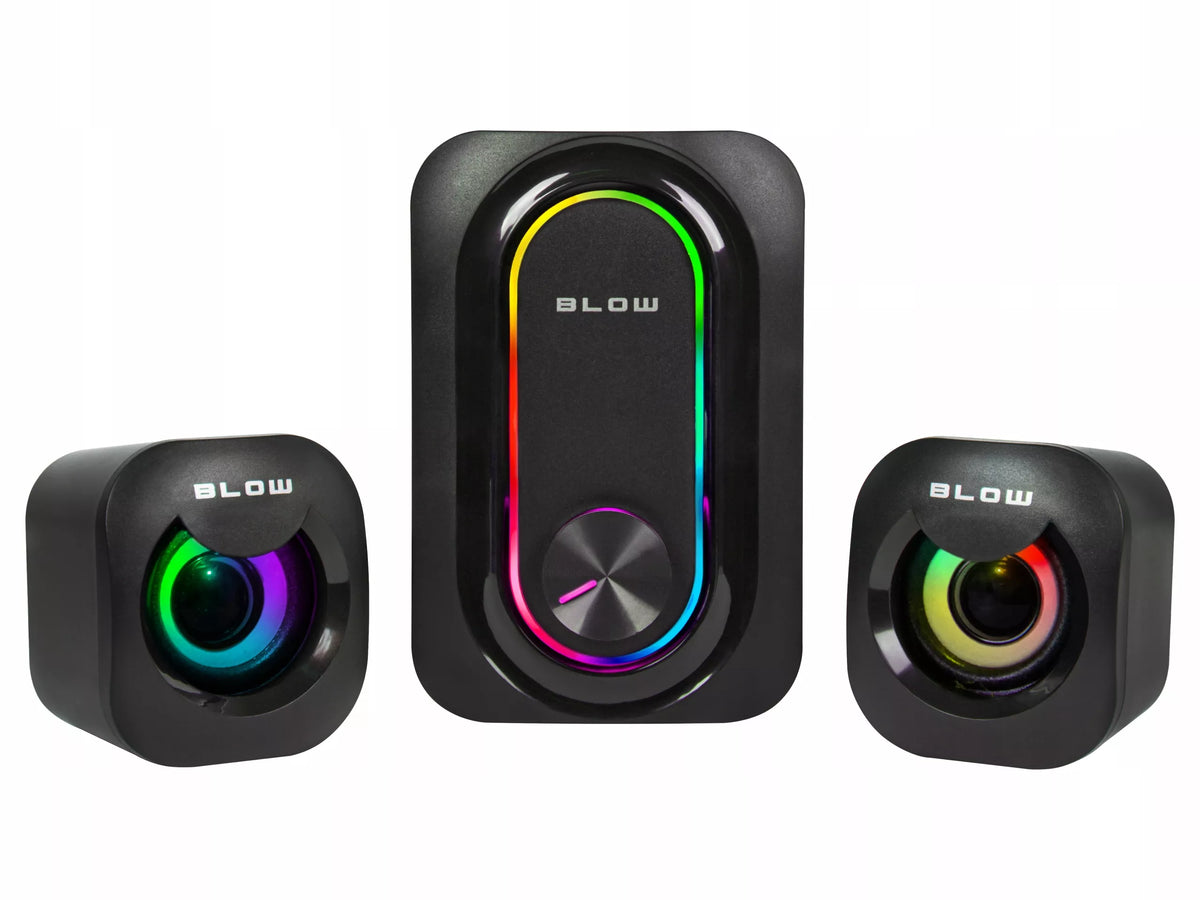 KOMPIUTERINĖS KOLONĖLĖS ŽAIDIMŲ 2.1 KOLONĖLIŲ RINKINYS RGB LED 2x 3W + ŽEMŲ DAŽNIŲ GALEKALNIS 5W