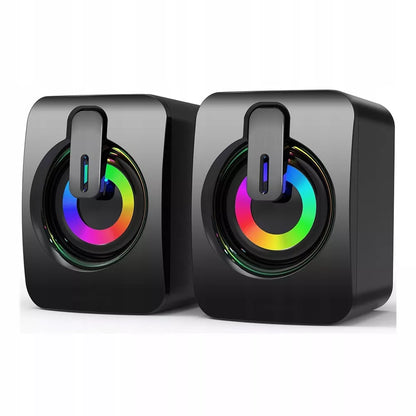 USB 2.0 KOMPIUTERINĖS GARSIAKALBĖS PC NEŠIOJAMAM KOMPIUTERIUI TELEVIZORIUI RGB LED AUX 2x