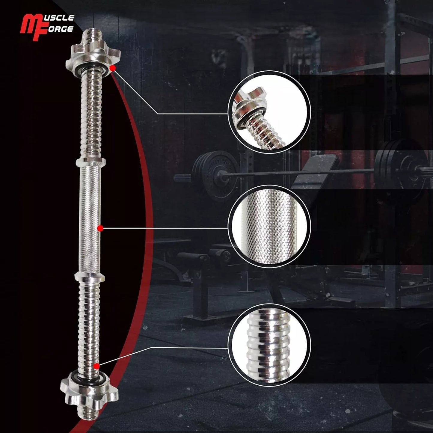 MuscleForge 45 cm ilgio hantelių grifas 25–28 mm, su užraktais
