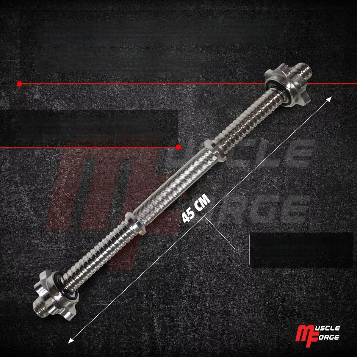 MuscleForge 45 cm ilgio hantelių grifas 25–28 mm, su užraktais
