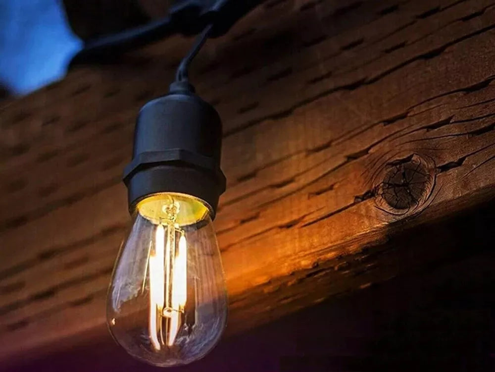 Sodo girlianda – šviesos grandinė 15 m, 15 × E27, komplektas su LED lemputėmis