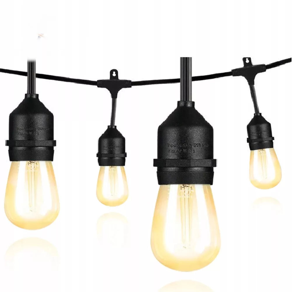 Sodo girlianda – šviesos grandinė 15 m, 15 × E27, komplektas su LED lemputėmis