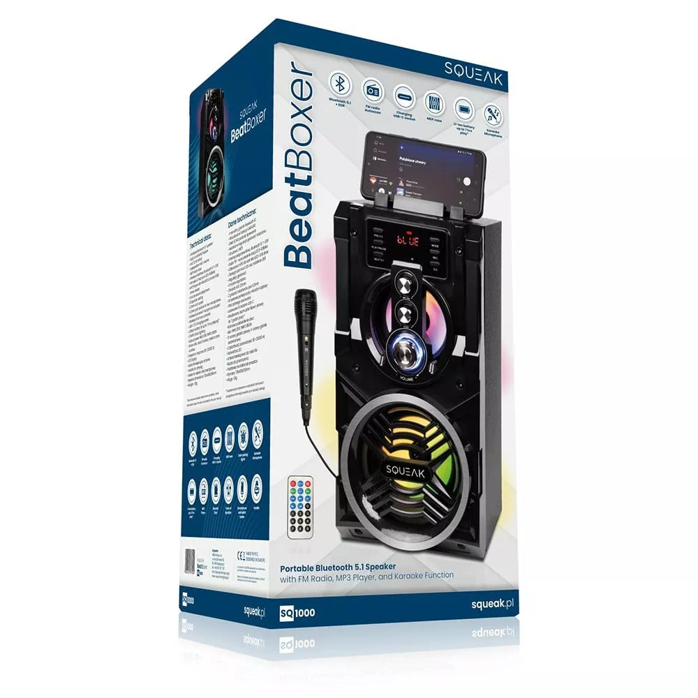Nešiojamas „Bluetooth“ garsiakalbis „boombox“ Squeak BeatBoxer juodas 20 W