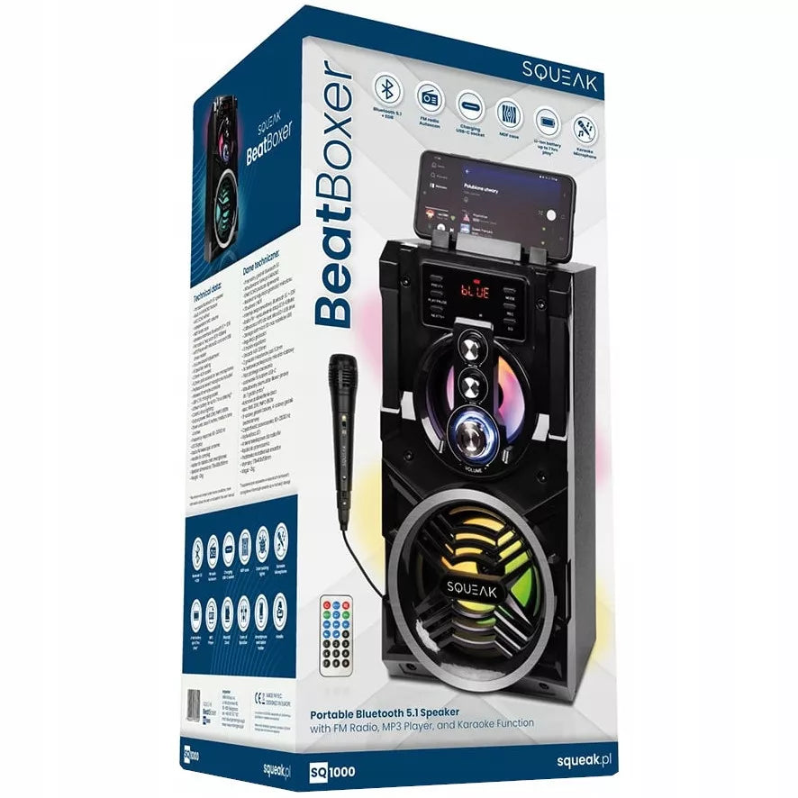 Nešiojamas „Bluetooth“ garsiakalbis „boombox“ Squeak BeatBoxer juodas 20 W
