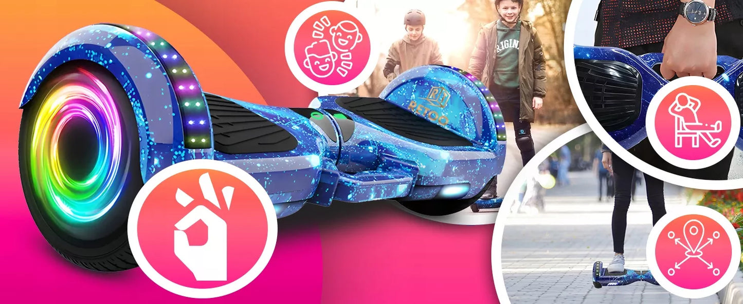 HOVERBOARD Elektrinė riedlentė LED 6,5' su Bluetooth garsiakalbiais ir apsaugomis