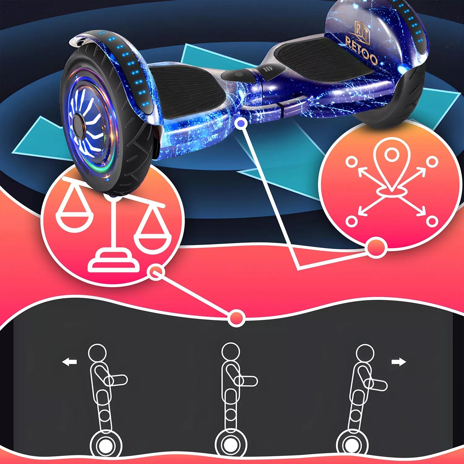 HOVERBOARD Elektrinė riedlentė LED 6,5' su Bluetooth garsiakalbiais ir apsaugomis