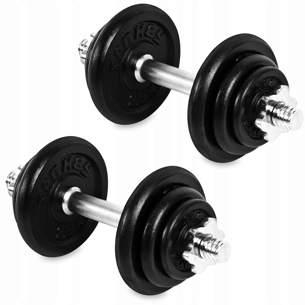 Hantlių rinkinys Spokey EGIR 21 kg: 4x 0,5 kg, 4x 1,25 kg, 4x 2,5 kg + 2 grifai