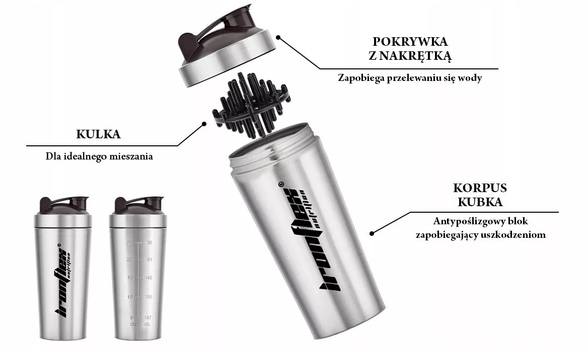 IRONFLEX plieninis šakeris, 750 ml – sandarus, skirtas maisto papildams ir sporto salėje naudojimui