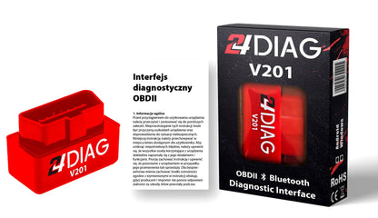Diagnostikos sąsaja 24Diag V201 Bluetooth OBD-II Android Windows