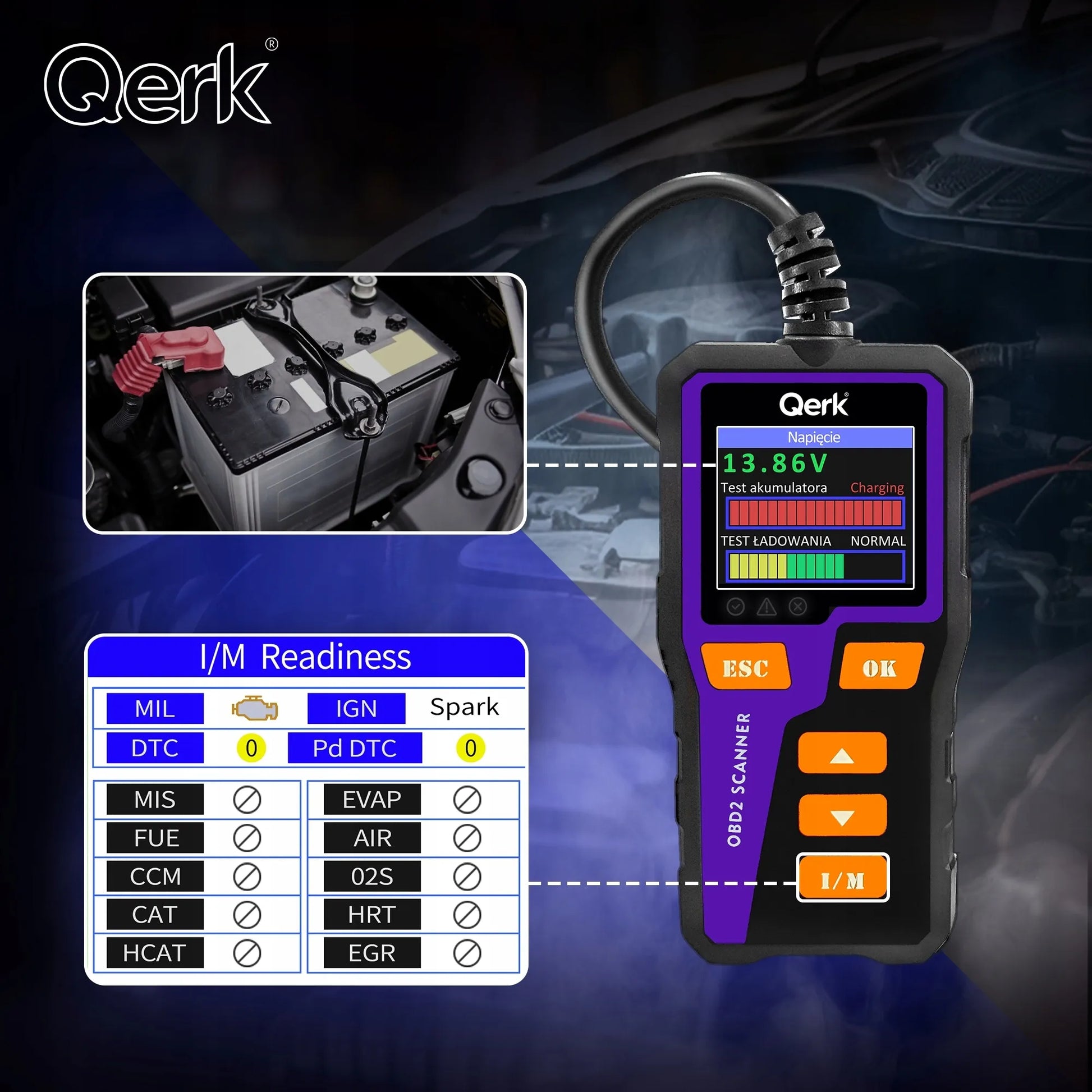 Automobilio diagnostinė sąsaja OBD2 PL meniu spalvotas ekranas QERK T51