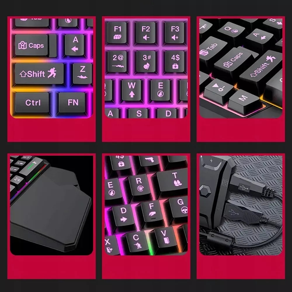 VIENOS RANKOS ŽAIDIMŲ KLAVIATŪRA RGB LED KEYPAD WSAD USB