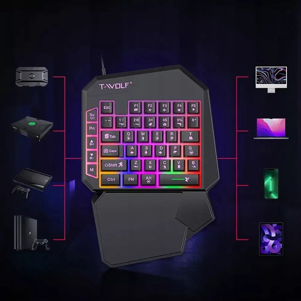 VIENOS RANKOS ŽAIDIMŲ KLAVIATŪRA RGB LED KEYPAD WSAD USB
