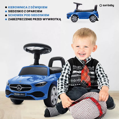 Vaikiškas stumdukas 4in1 berniukui Mercedes C-Class su skyreliu ir garsu, atlošas