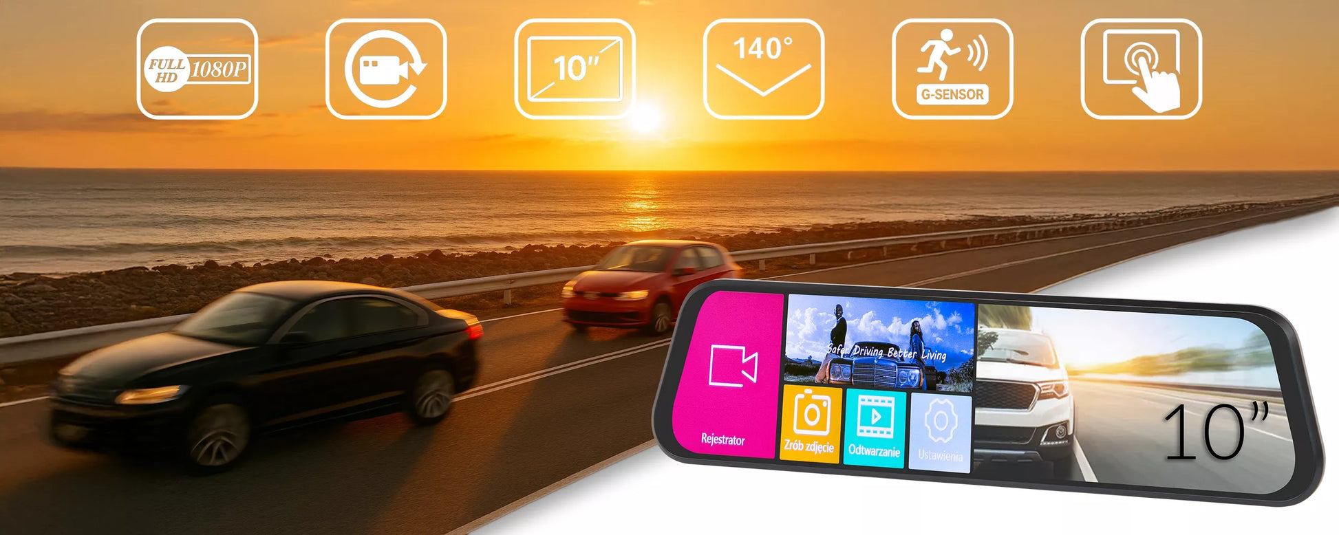 AUTOMOBILIO KAMERA FULL HD VAIRODAUJu REGISTRATORIS VEIDRODĖLIS 10" GALINĖ IR PRIEKINĖ