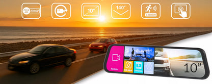 AUTOMOBILIO KAMERA FULL HD VAIRODAUJu REGISTRATORIS VEIDRODĖLIS 10" GALINĖ IR PRIEKINĖ