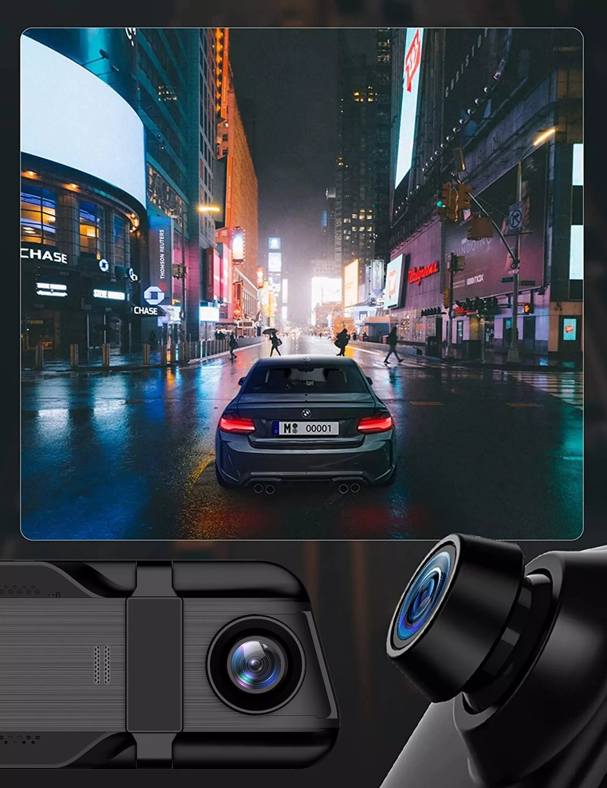 AUTOMOBILIO KAMERA FULL HD VAIRODAUJu REGISTRATORIS VEIDRODĖLIS 10" GALINĖ IR PRIEKINĖ