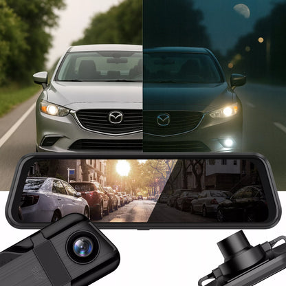 AUTOMOBILIO KAMERA FULL HD VAIRODAUJu REGISTRATORIS VEIDRODĖLIS 10" GALINĖ IR PRIEKINĖ