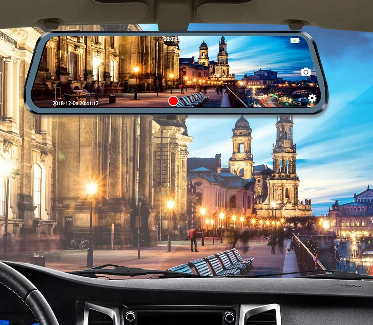 AUTOMOBILIO KAMERA FULL HD VAIRODAUJu REGISTRATORIS VEIDRODĖLIS 10" GALINĖ IR PRIEKINĖ