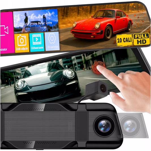 AUTOMOBILIO KAMERA FULL HD VAIRODAUJu REGISTRATORIS VEIDRODĖLIS 10" GALINĖ IR PRIEKINĖ