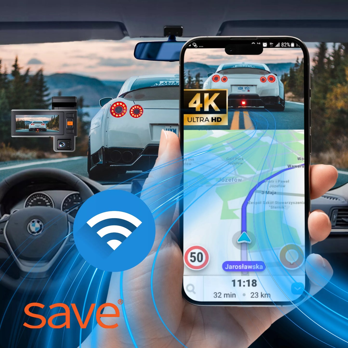 Automobilinė vaizdo kamera 3 kamerų vaizdo registratorius važiavimui 4K PL