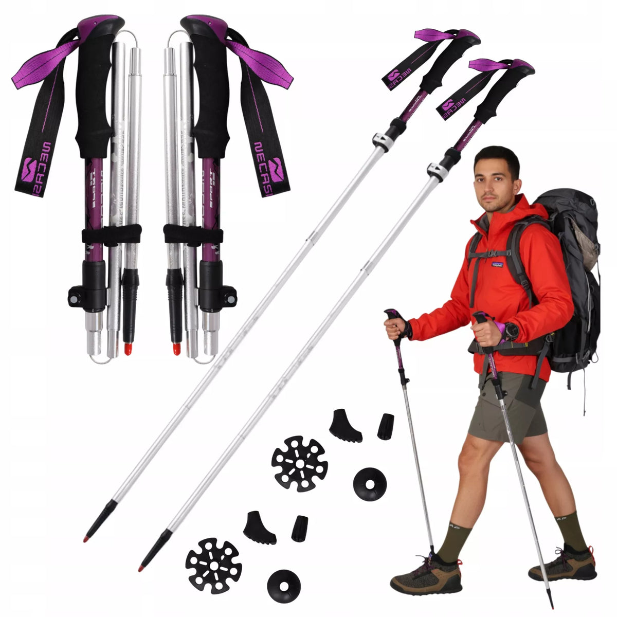 TREKKINGINĖS LAZDOS NORDIC WALKING SULANKSTOMOS LENGVOS LAZDOS KALNŲ ŽYGIAMS