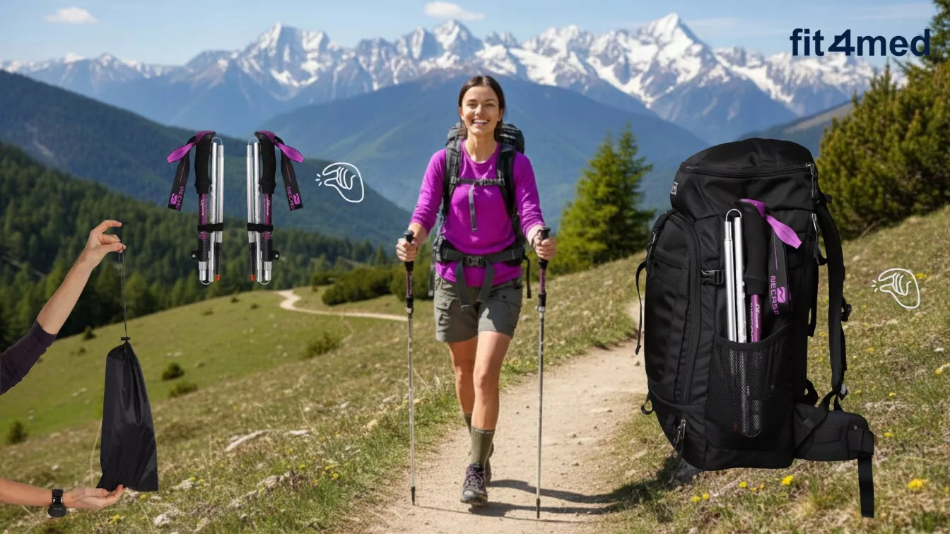 TREKKINGINĖS LAZDOS NORDIC WALKING SULANKSTOMOS LENGVOS LAZDOS KALNŲ ŽYGIAMS