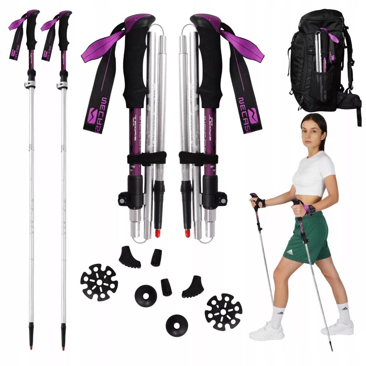 TREKKINGINĖS LAZDOS NORDIC WALKING SULANKSTOMOS LENGVOS LAZDOS KALNŲ ŽYGIAMS
