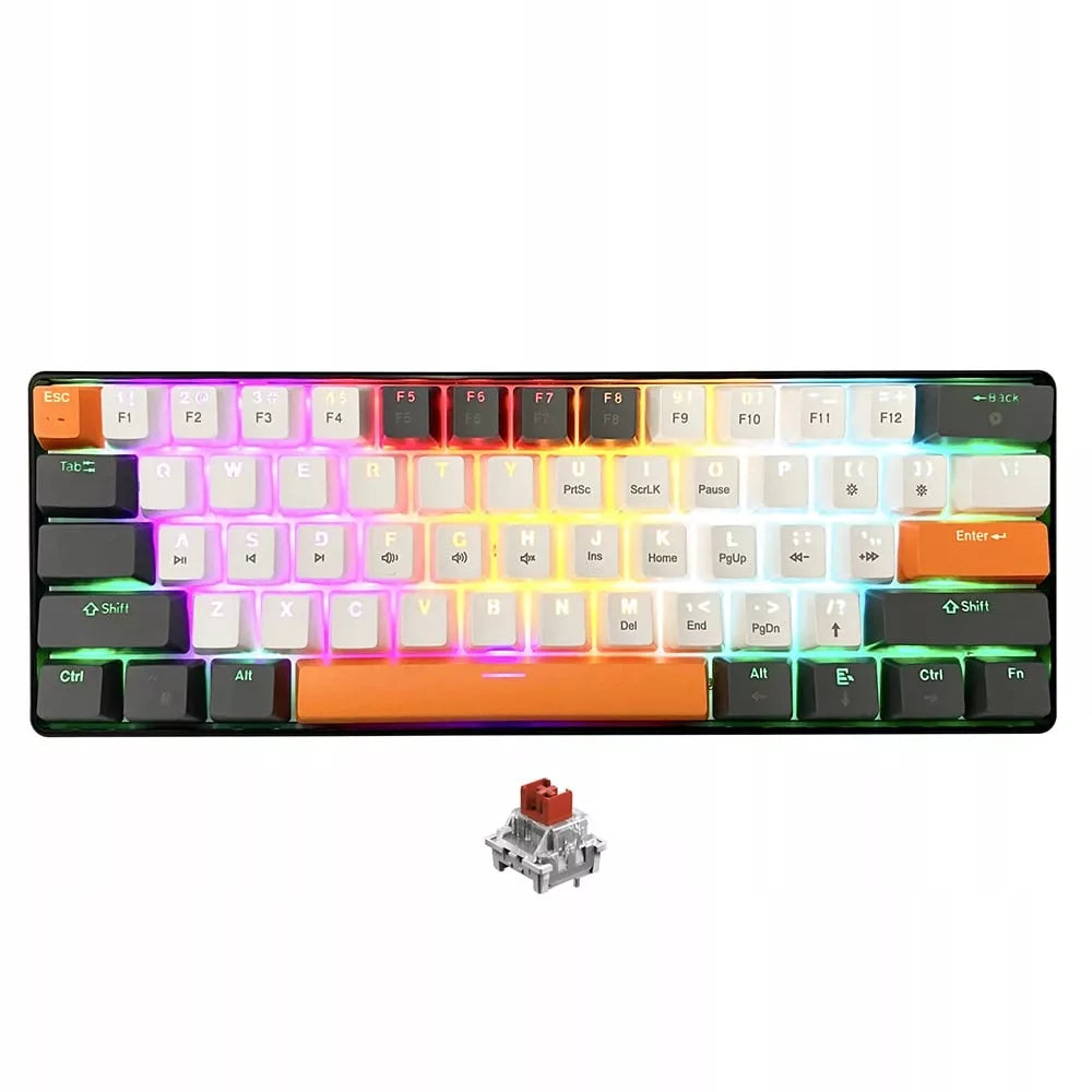 Mechaninė 60% žaidimų klaviatūra – RGB LED apšvietimas, raudoni jungikliai