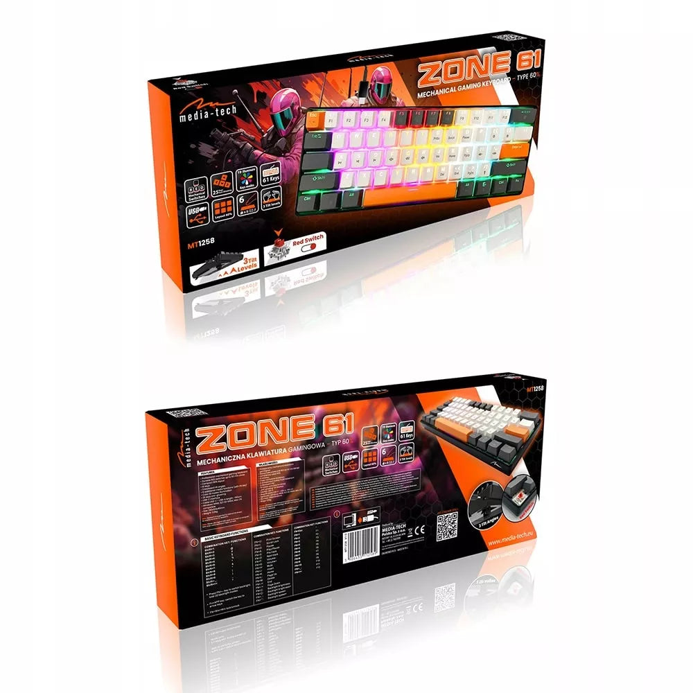 Mechaninė 60% žaidimų klaviatūra – RGB LED apšvietimas, raudoni jungikliai