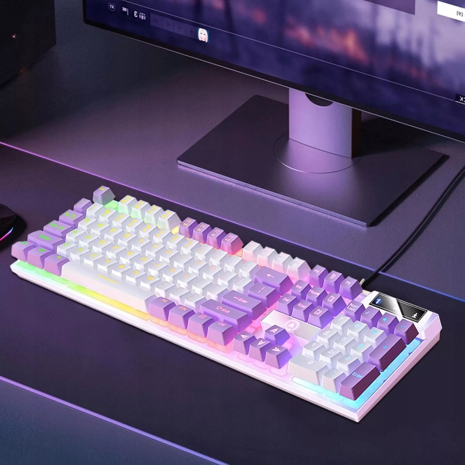 Mechaninė žaidimų klaviatūra su LED apšvietimu, violetinė