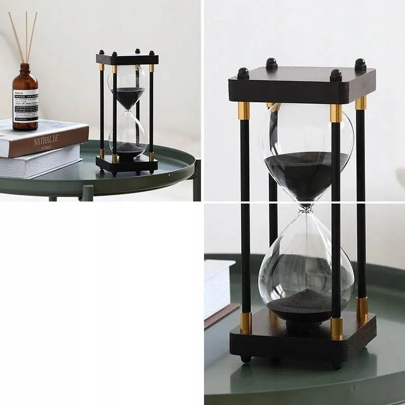 RETRO STIKLINIS IR MEDINIS SMĖLIO LAIKRODIS 60 MINUČIŲ XXL 25x10cm MĖLYNAS DOVANA
