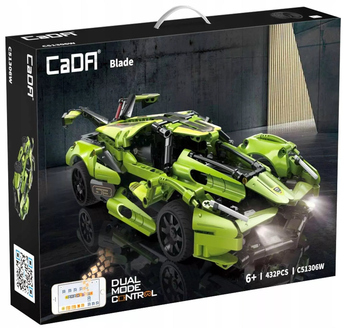 CADA statybiniai blokeliai, automobilis su nuotoliniu valdymu, BALDE, 432 elementai, RC dviejų režimų + LED
