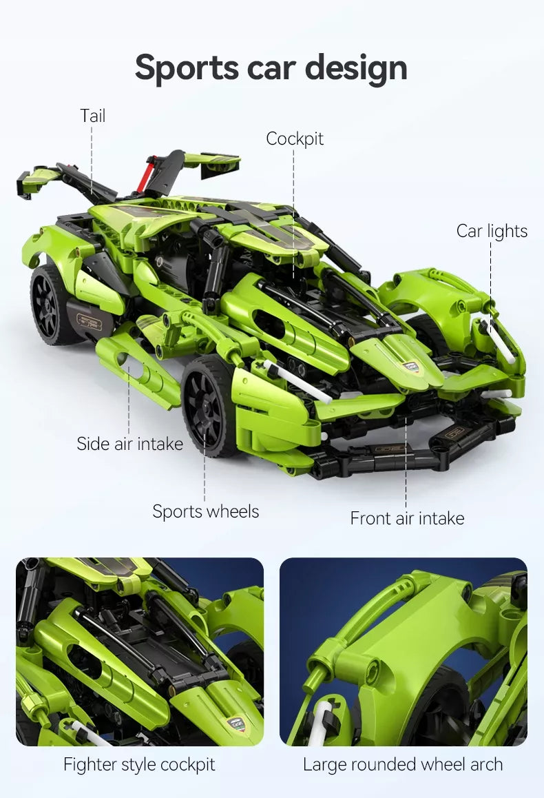 CADA statybiniai blokeliai, automobilis su nuotoliniu valdymu, BALDE, 432 elementai, RC dviejų režimų + LED