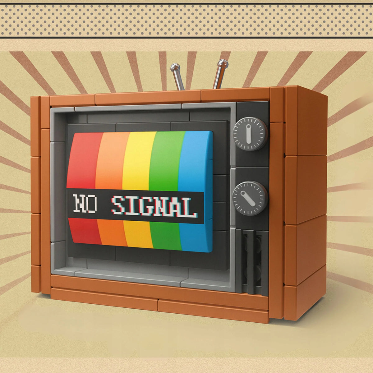 Konstrukcinis kaladėlių rinkinys retro spalvotas televizorius vintage TV su antena 3D 133 vnt.