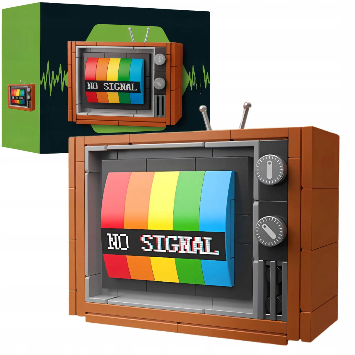 Konstrukcinis kaladėlių rinkinys retro spalvotas televizorius vintage TV su antena 3D 133 vnt.