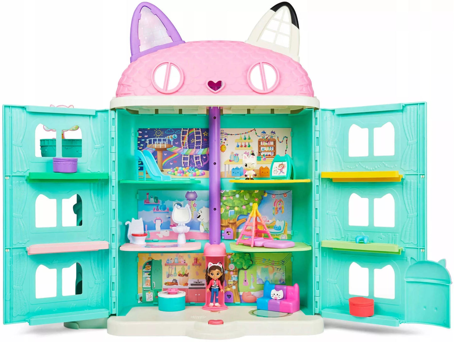 GABBY'S DOLLHOUSE interaktyvus kačių namelis Gabi, didelis 60 cm, su Panduś figūrėlėmis