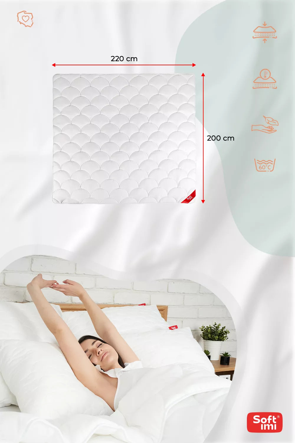 Antialerginė vienvietė antklodė 200×220 cm, šilta ir lengva, 4 sezonų