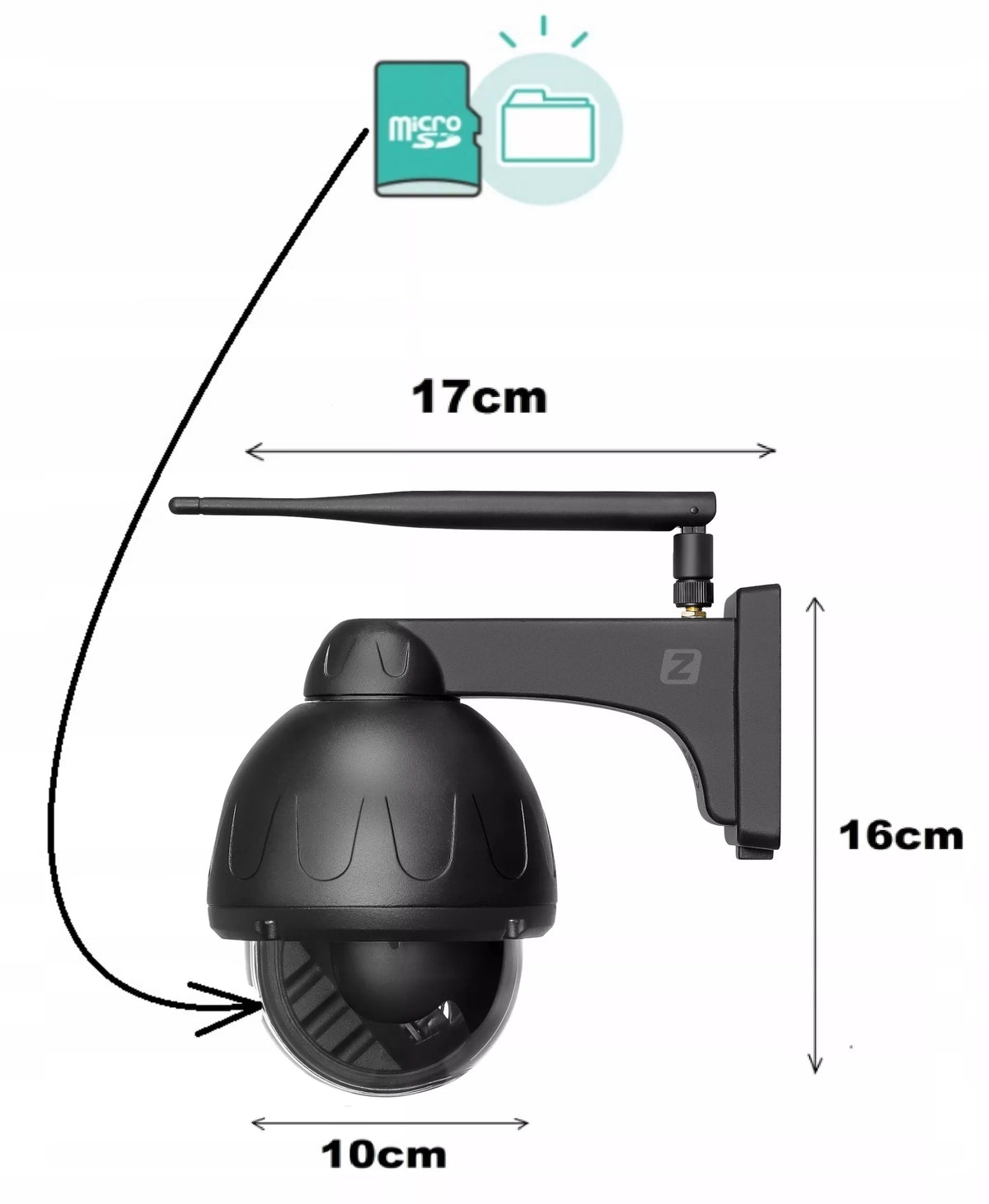 WiFi lauko PTZ kamera 5 MPx, metalinė, juoda, su garsu ir judesio aptikimu