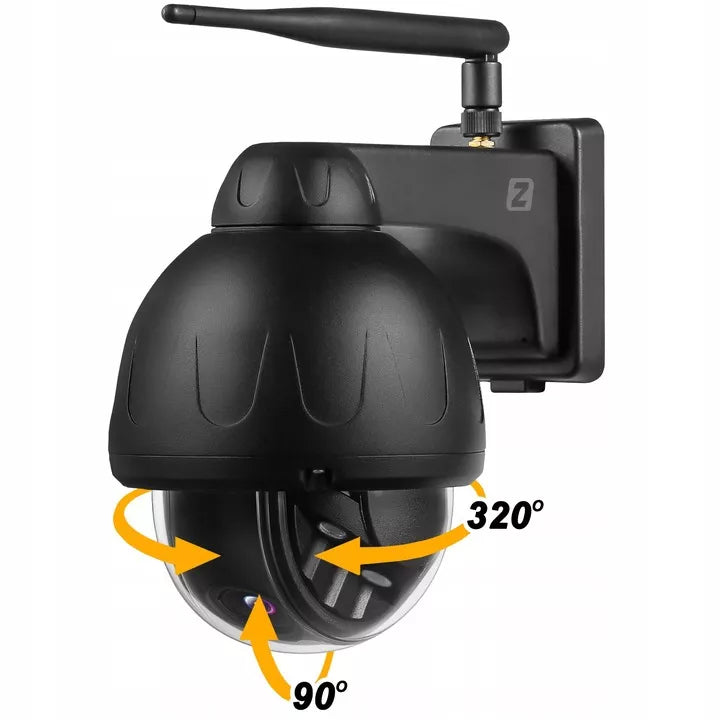 WiFi lauko PTZ kamera 5 MPx, metalinė, juoda, su garsu ir judesio aptikimu