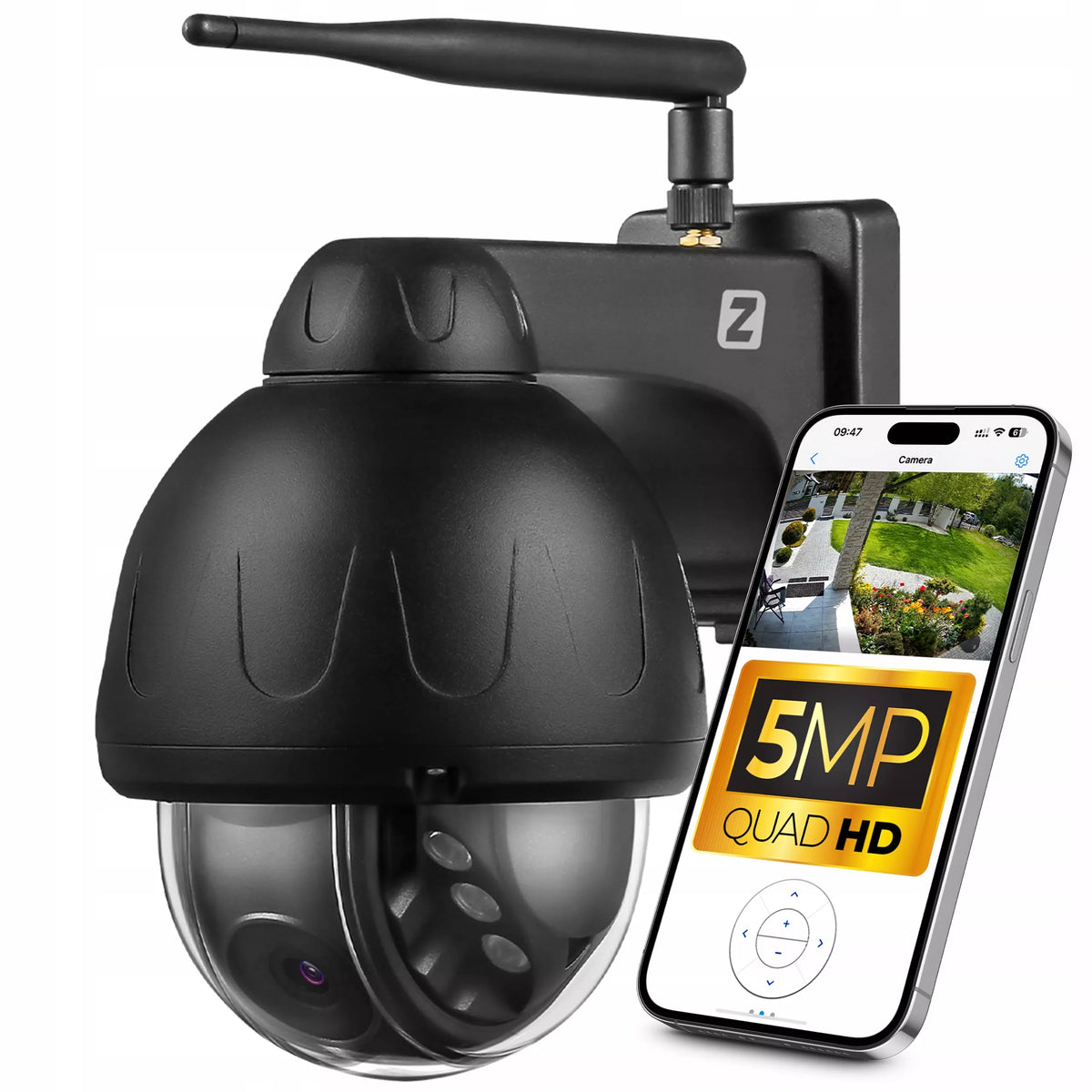 WiFi lauko PTZ kamera 5 MPx, metalinė, juoda, su garsu ir judesio aptikimu