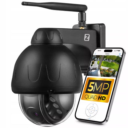 WiFi lauko PTZ kamera 5 MPx, metalinė, juoda, su garsu ir judesio aptikimu