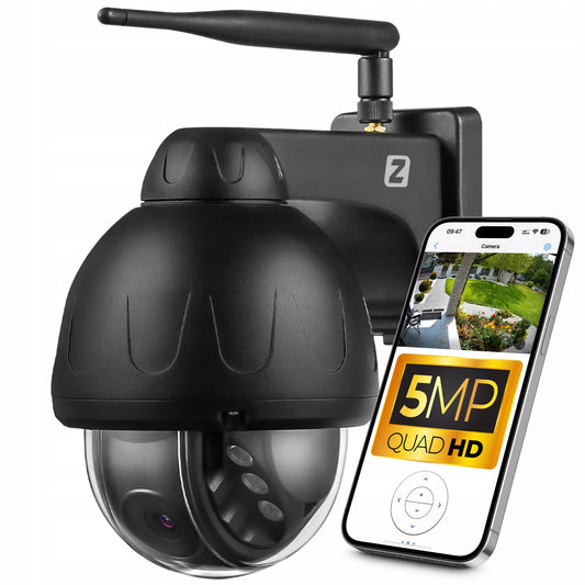 WiFi lauko PTZ kamera 5 MPx, metalinė, juoda, su garsu ir judesio aptikimu