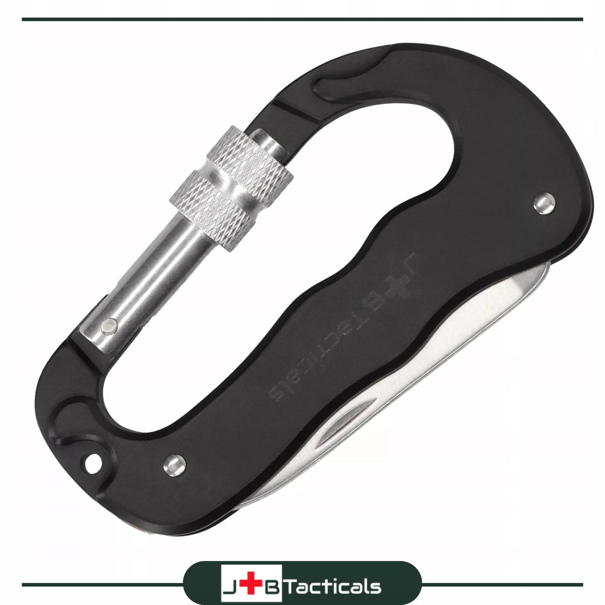 Daugiafunkcinis karabinas su peiliu, pjūklu, žibintuvėliu MULTITOOL 5in1 survivalinis