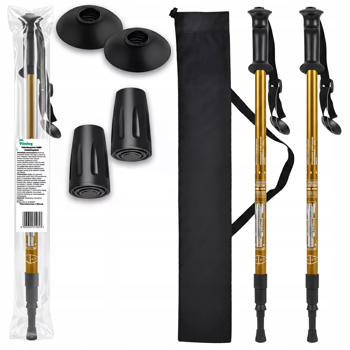 Nordic Walking lazdos, žygiavimo lazdos, sulankstomos, auksinės