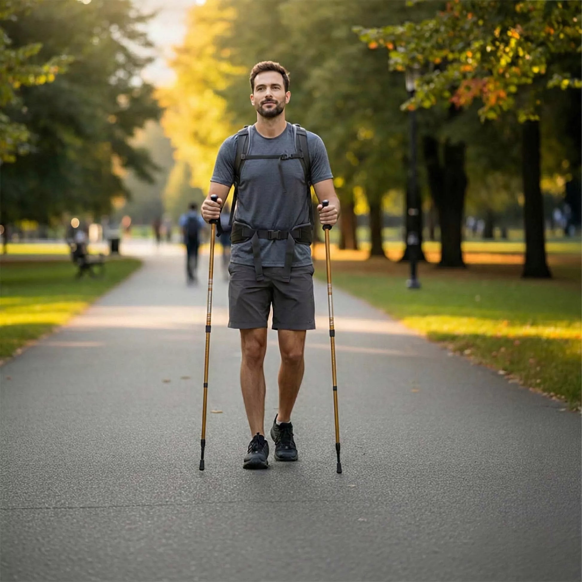 Nordic Walking lazdos, žygiavimo lazdos, sulankstomos, auksinės